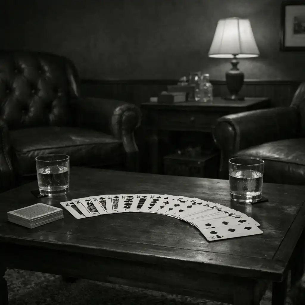 Card Lounge with leather chairs and a low table set for a private poker break