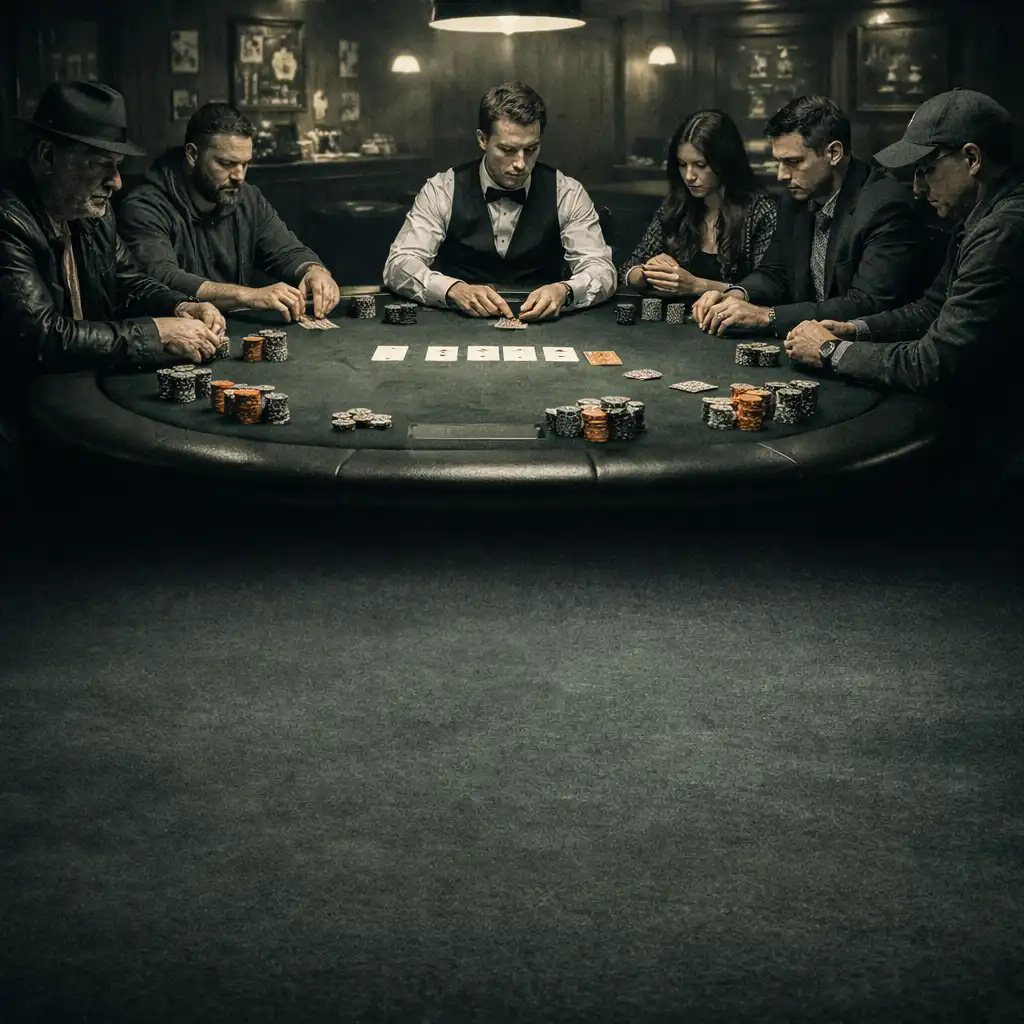 Players focused around a professional poker table in the Poker Lounge Emu Poker Room